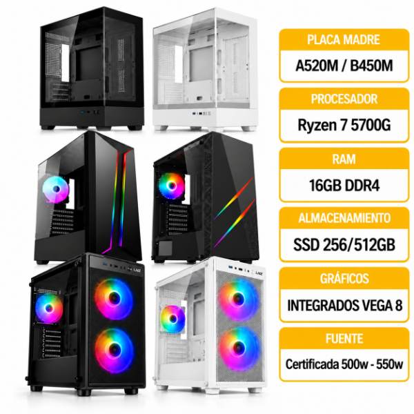 Producto - PC GAMER STARTER AMD RYZEN 7 5700G 16GB 256GB/512GB FUENTE CERTIFICADA - 1