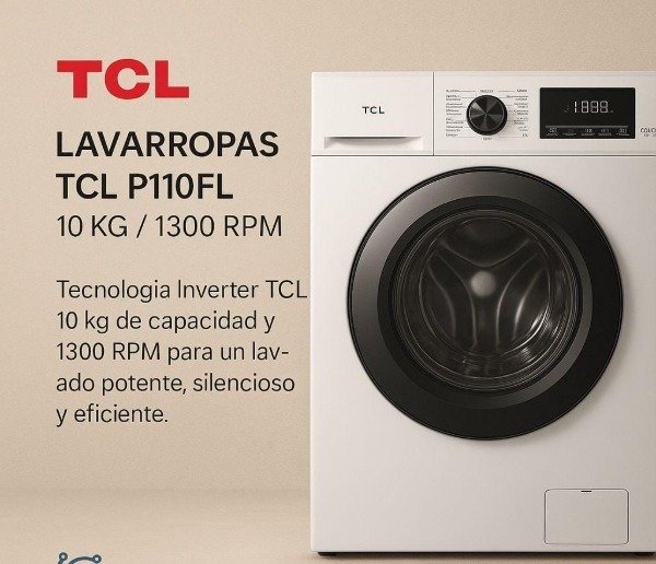 Producto - LAVARROPAS TCL 10.5KG INVERTER 1300RPM P110FL BLANCO