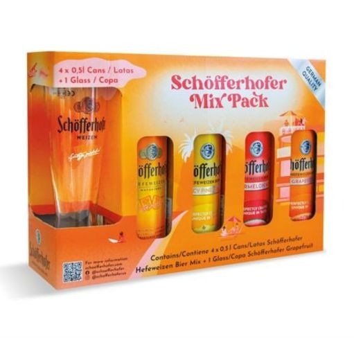 Producto - Estuche Schofferhofer 4 Latas 500 ml + Vaso 330 ml Cerveza Importada