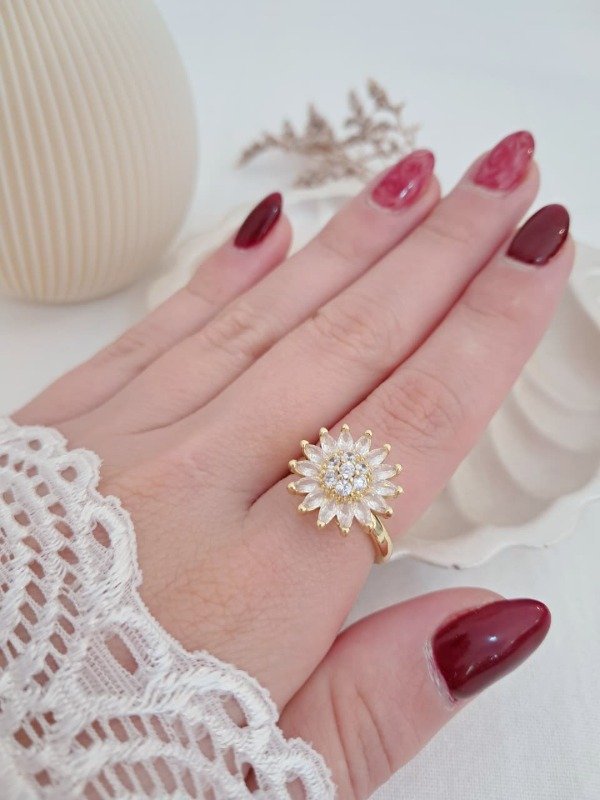 Producto - Anillo AD girasol con strass giratorio regulable