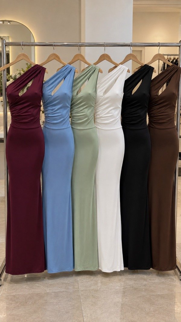 Producto - Vestido largo microfibra un hombro con escote descubierto - 1