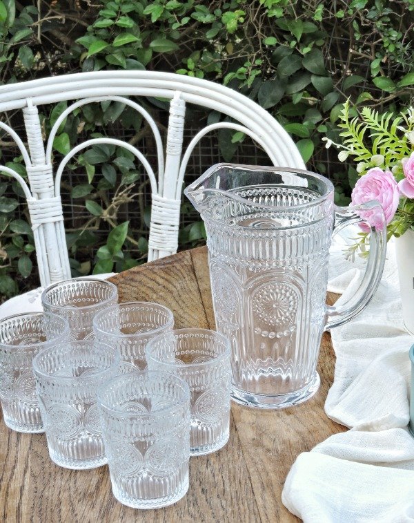 Producto - Jarra de vidrio labrado 1lts + 6 vasos bajos de vidrio labrado GRECIA