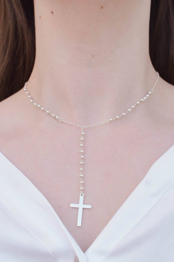 Producto - Rosario plata liso sin dije santo
