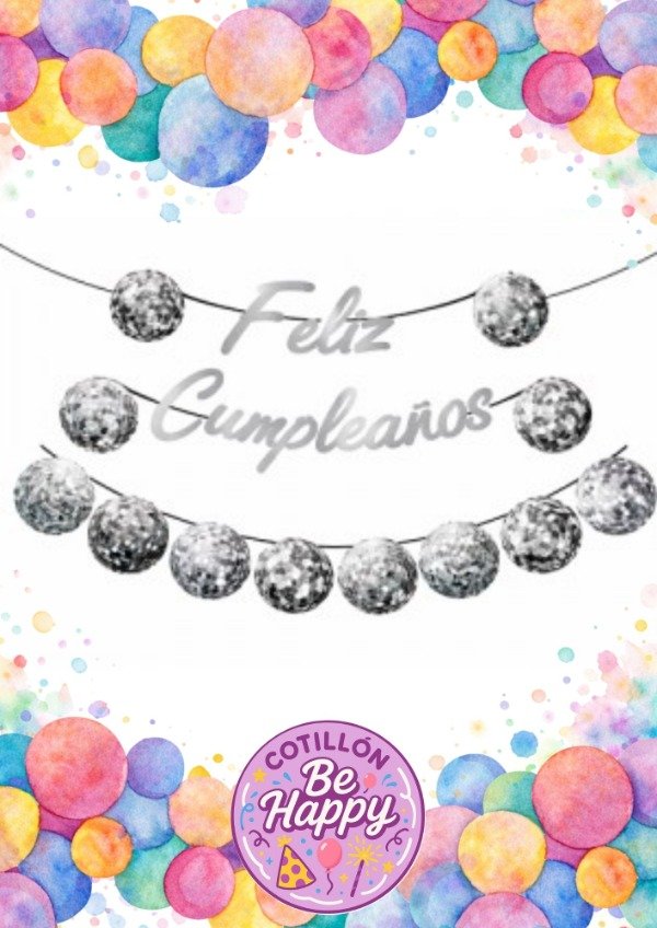 Producto - BANDERIN FELIZ CUMPLEAÑOS BOLICHE Plateado