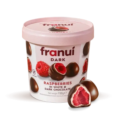 Producto - Franui LECHE Frambuesas Bañadas en Chocolate AMARGO Sin TACC x 150gr
