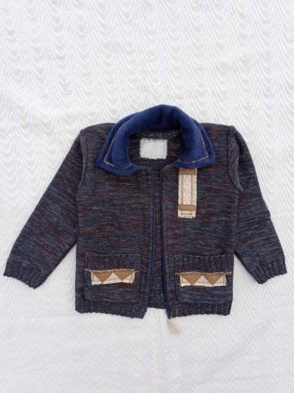 Producto - CAMPERA DE NIÑO AZUL Y MARRON CON CUELLO CAMISA CORDERITO