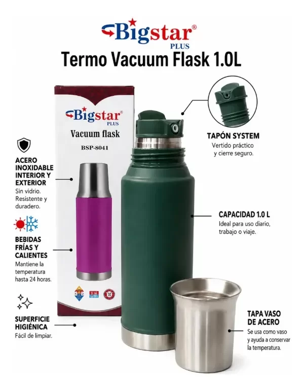 Producto - TERMO SYSTEM 1LITRO.  ACERO INOXIDABLE .  TAPA MATE + PICO CEBADOR. - 4