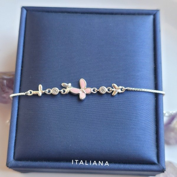 Producto - Pulsera italiana mariposa esmaltada rosado