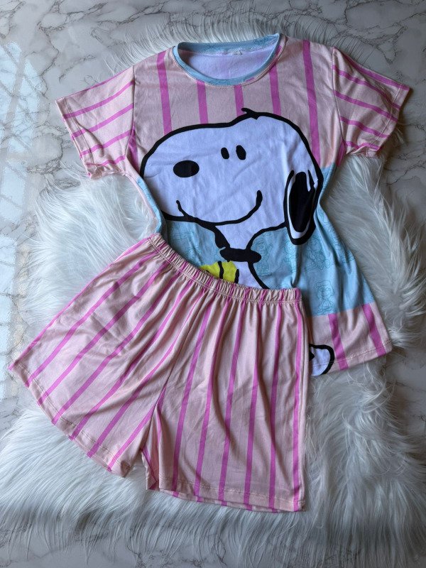 Producto - Pijama animado corto de modal soft FULL PRINT - Snoopy Rosa