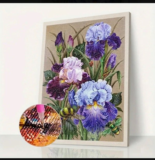Producto - PINTURA POR DIAMANTE 30x40 FLORES LILAS