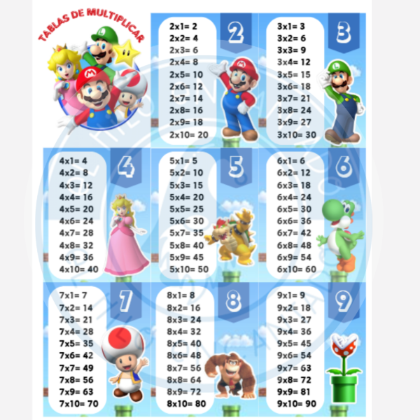 Producto - PDF: Tablas de multiplicar Mario Bross