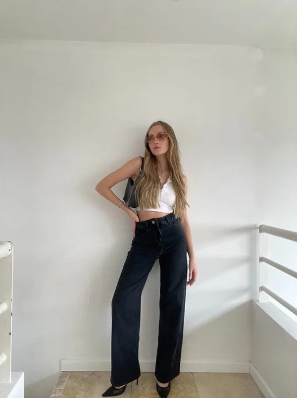 Producto - Recto wide leg, tiro alto negro
