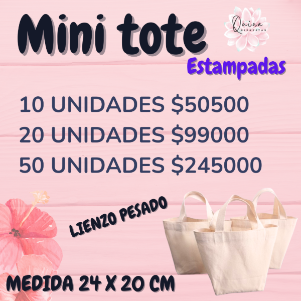 Producto - 10 Mini Tote ESTAMPADA Lienzo pesado