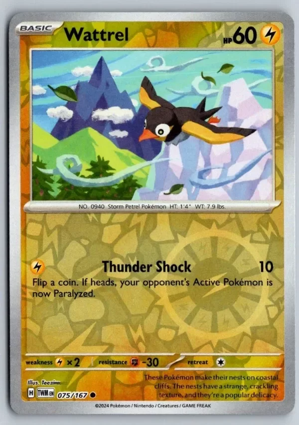 Producto - Wattrel 075/167 Common Twilight Masquerade Pokemon Reverse Holo Near Mint
