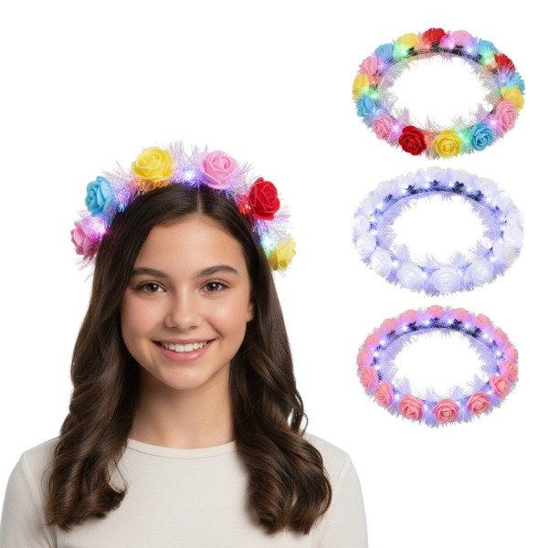 Producto - 3 Coronas Luminosas LED de Flores Multicolor