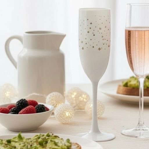 Producto - SET NAVIDAD ESTELAR DE 6 COPAS DE CHAMPAGNE PVC CON ESTRELLAS GLITTER