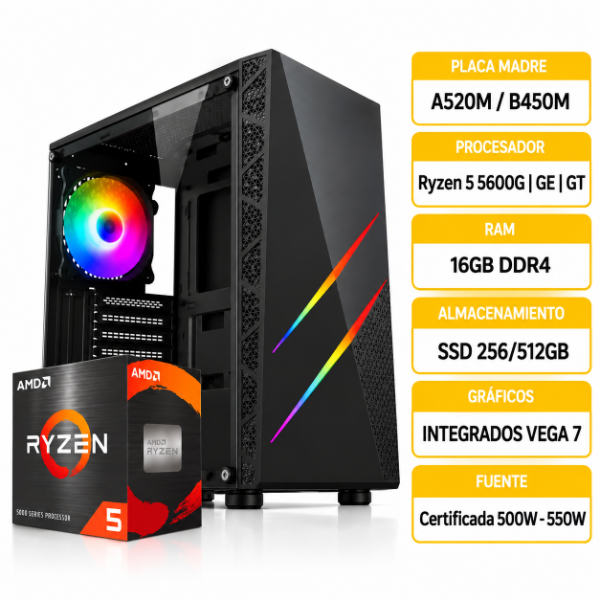 Producto - PC GAMER STARTER AMD RYZEN 5 5600G 16GB 256GB/512GB FUENTE CERTIFICADA - 0