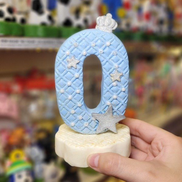 Producto - Vela número de porcelana temática CORONA N 0 color celeste