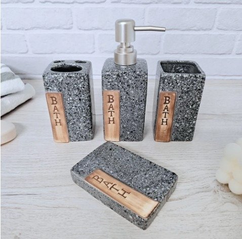 Producto - Set de Baño Estilo rustico Gris Simi Piedra 4 Piezas