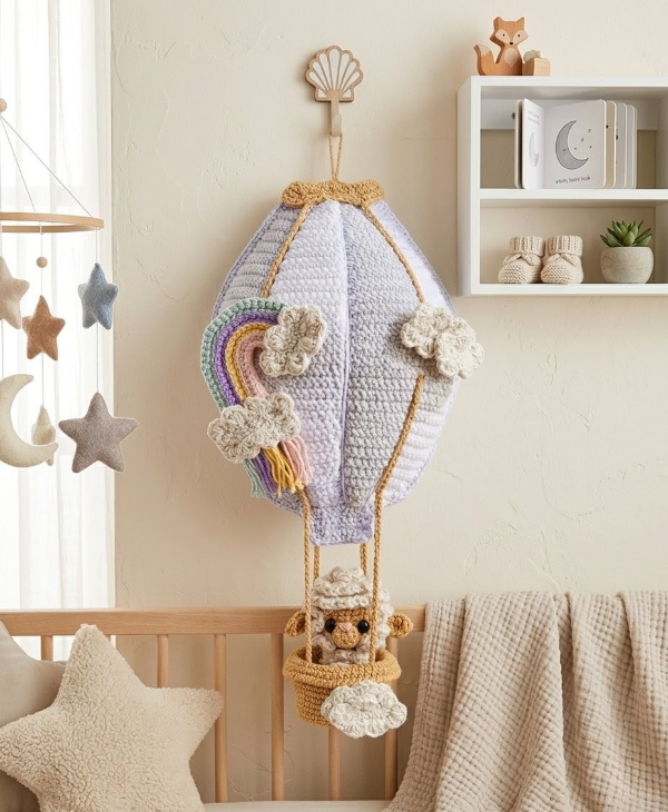 Producto - Globo aerostático-Decoración niños- Muñeco tejido