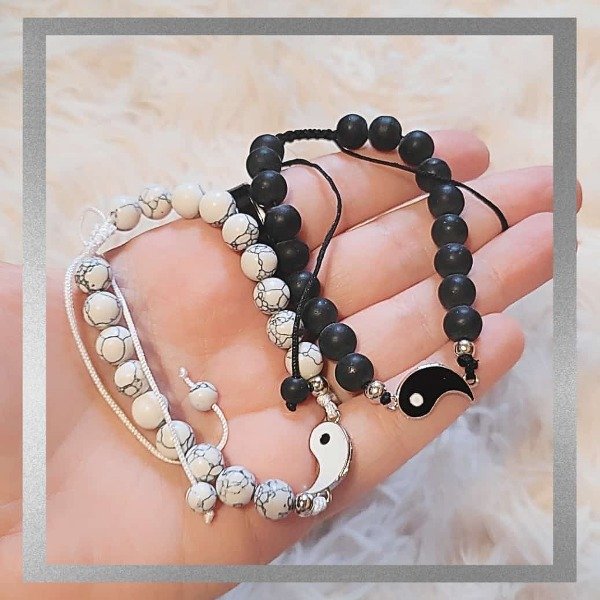 Producto - Pulsera compartir bolitas blanca y negra (ying yang)