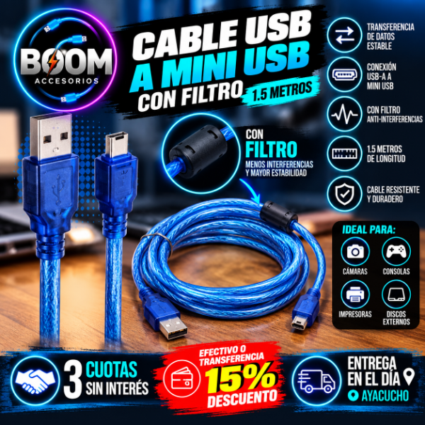 Producto - Cable Usb Micro Usb Con Filtro 1,5 Mts Cargador Telefono Tab - 0