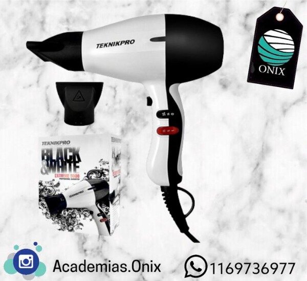 SECADOR DE PELO PROFESIONAL TEKNIKPRO BLACK WHITE 2100W - ALISADOS -  Academias Onix