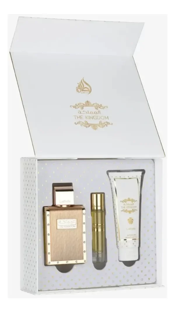 Producto - KIT LATTAFA The Kingdom 100ml + 12 Ml + Gel De Ducha - 1