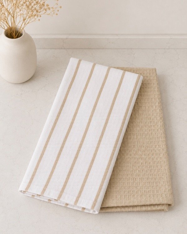 Producto - DÚO DE REPASADORES BEIGE CLARO RAYADO