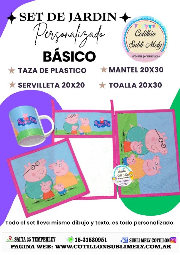 Producto - SET DE JARDIN BASICO TAZA+SERVILLETA+MANTEL+TOALLA PERSONALIZADO