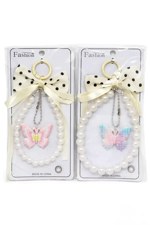 Llavero charm perla moño y mariposa LM 4/26
