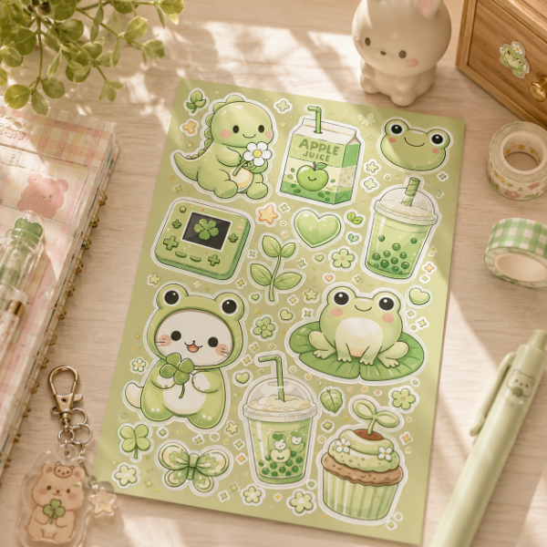 Producto - Plancha de stickers Mundo Verde Cute