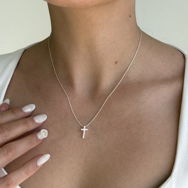 Producto - Conjunto cruz pasante m. pavé, cadena 45cm - 0