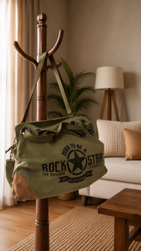 Producto - Bolso urbano verde seco combinado con detalles en cuero