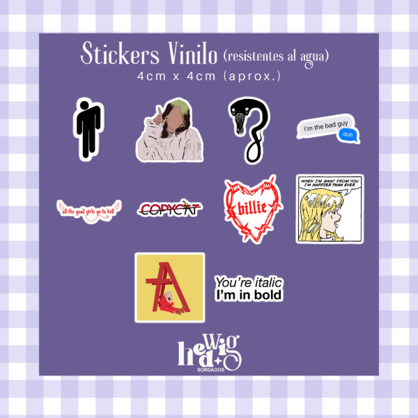 Producto - Pack 10 Stickers Vinilo BILLIE EILISH