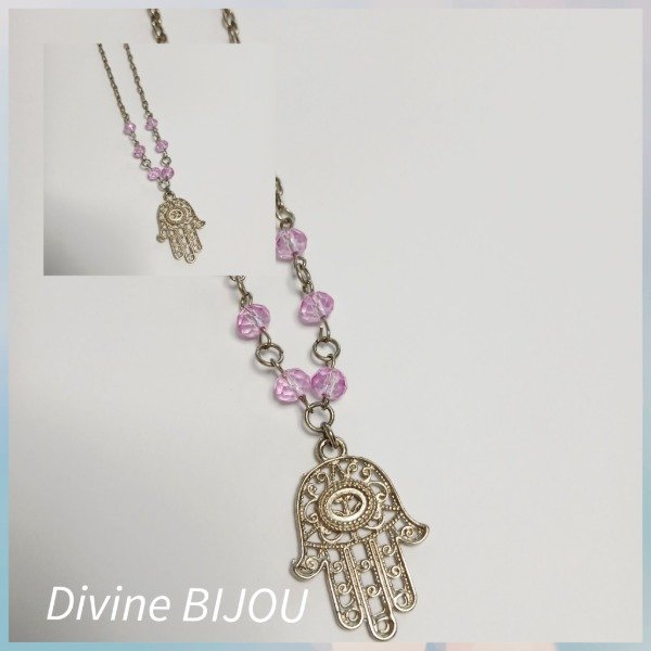 Producto - Collar largo cadena y cristal mano de fatima