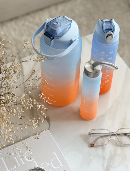 Producto - Set de botellas x3 Azul y Naranja Gym