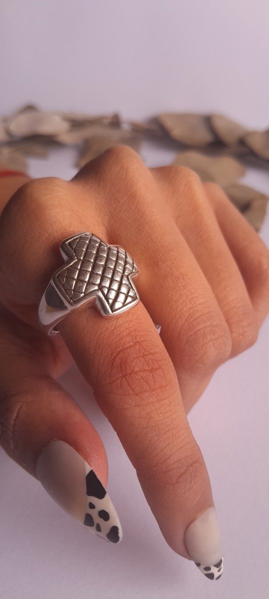 Producto - Anillo plata inflada cruz relieve rayas