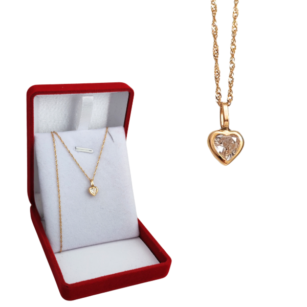 Producto - Conjunto Cadena y dije Punto de luz Corazón Blanco 5mm oro 18kt - 0
