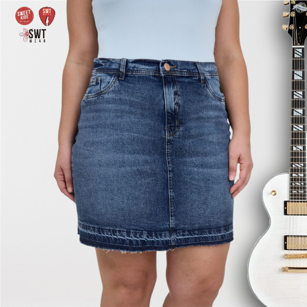 Producto - Pollera Azul Elastizada con Microroturas Roedo DescocTalle 46 a 54 Art M573