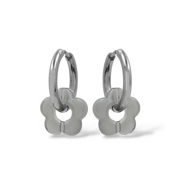 Producto - Argollas de acero quirúrgico con dije flor - Gris - 0