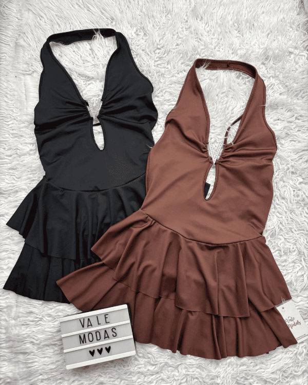 Producto - Vestido Lycra Hebilla V Strass Marrón