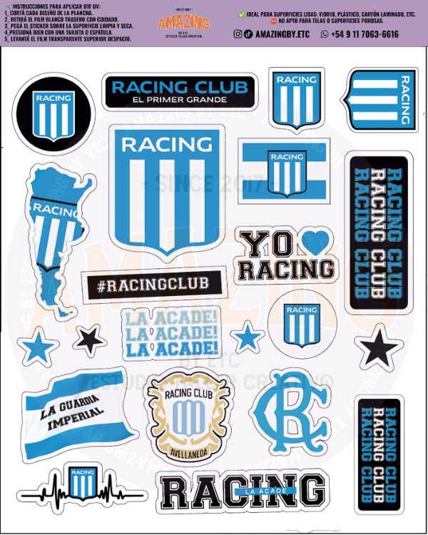 Producto - Racing Club Plancha Stickers premium DTF UV