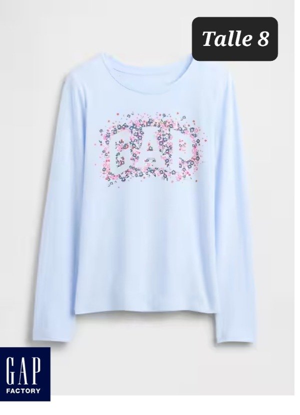 Producto - Remera manga larga gap talle 8 celeste logo flores