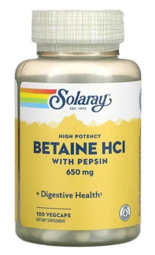 Producto - Solaray - Betaina Hcl con Pepsina 650mg x 100 cápsulas