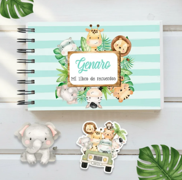 Producto - Kit Imprimible Libro Recuerdos Del Bebé Safari Verde Agua