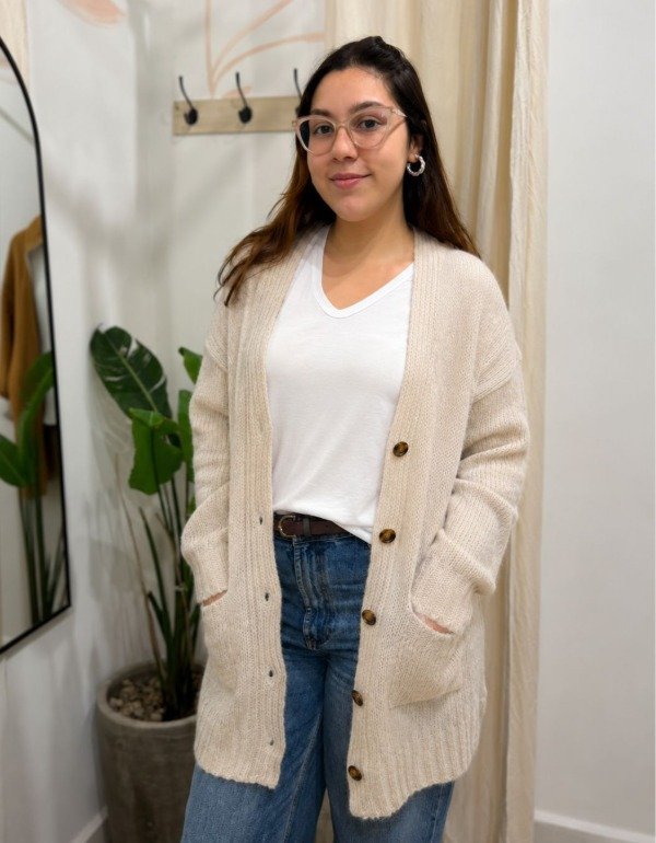 Producto - Cardigan Largo Lana Frizz - Crudo