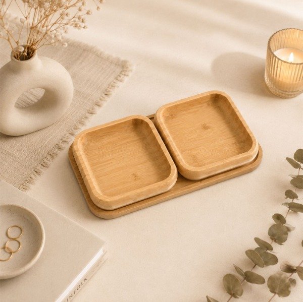 Producto - Bandeja chica con 2 recipientes bambu