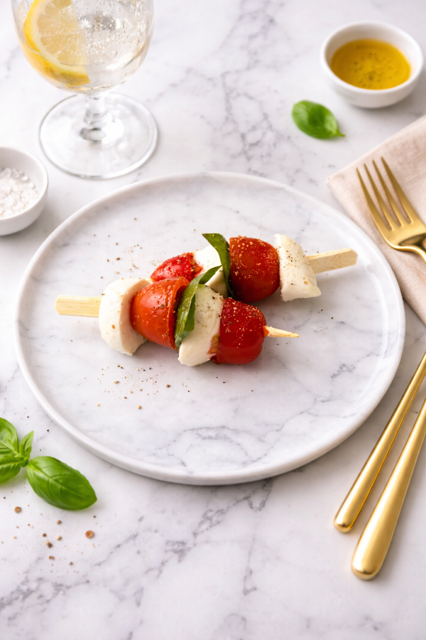 Producto - Pinchos Caprese con bocconcino, tomate cherry y albahaca