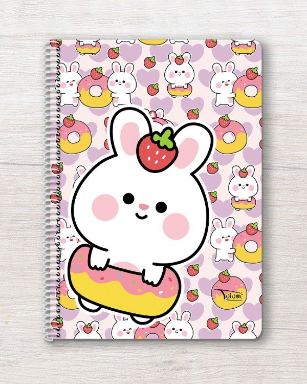 Producto - Cuaderno A4 tapa rígida plástica RAYADO 50h dis. conejitos con frutillas